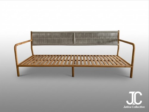 Ubud Teak and Rope Minimalist 3-Seater Sofa