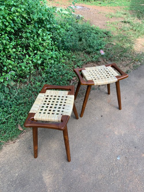 The Jativa Cane & Teak Accent Stool