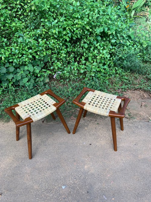 The Jativa Cane & Teak Accent Stool