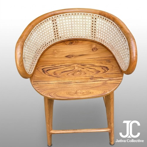 The Ubud Curved Teak & Rattan Barstool