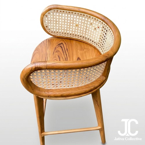 The Ubud Curved Teak & Rattan Barstool