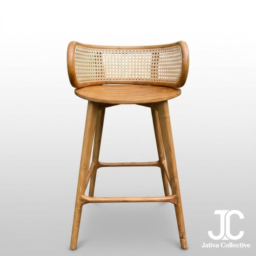 The Ubud Curved Teak & Rattan Barstool