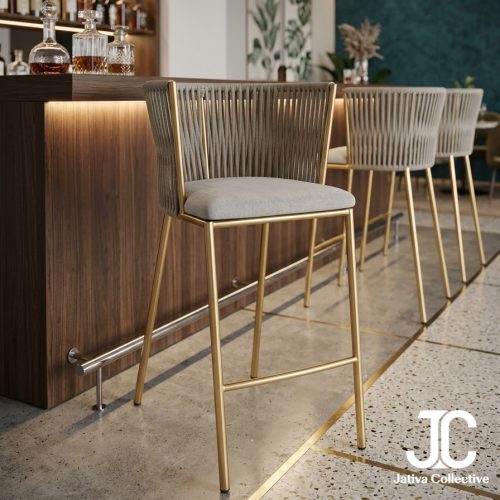 Aura Gold & Rope Weave Bar Chair - Barstool