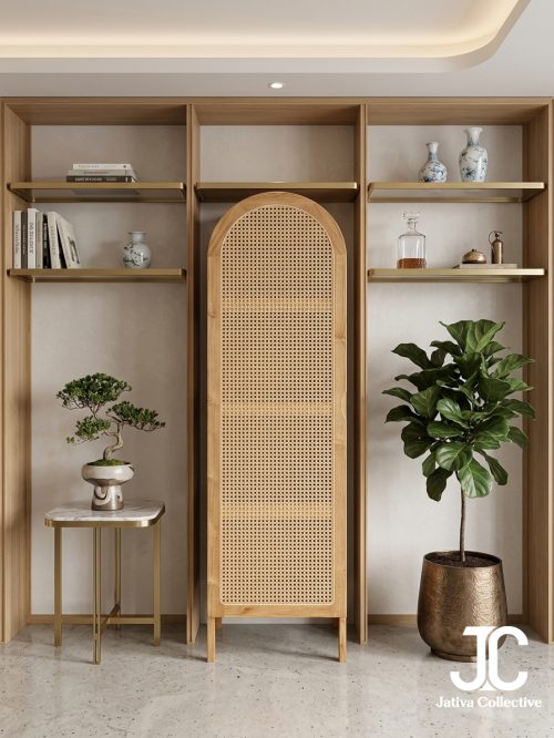 Arched Rattan Display Cabinet