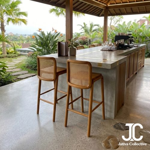 Teak Rattan Curved Bar Stool - Restaurant & Bar Seating