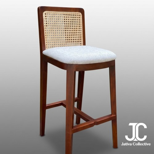 Teak Rattan Bar Stool