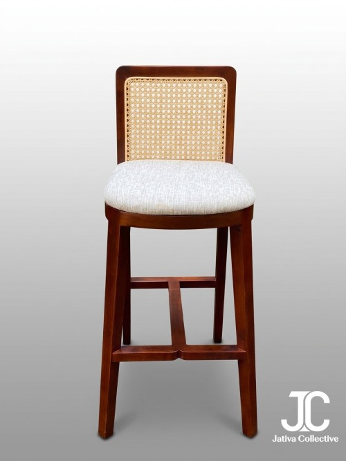 Teak Rattan Bar Stool