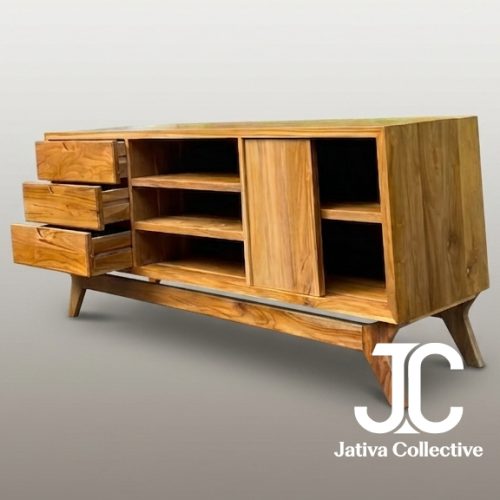 Mid-Century Louvered Teak Media Console