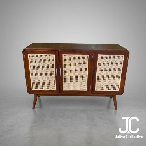 Teak Rattan 3-Door Sideboard