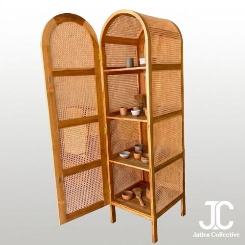Arched Rattan Display Cabinet