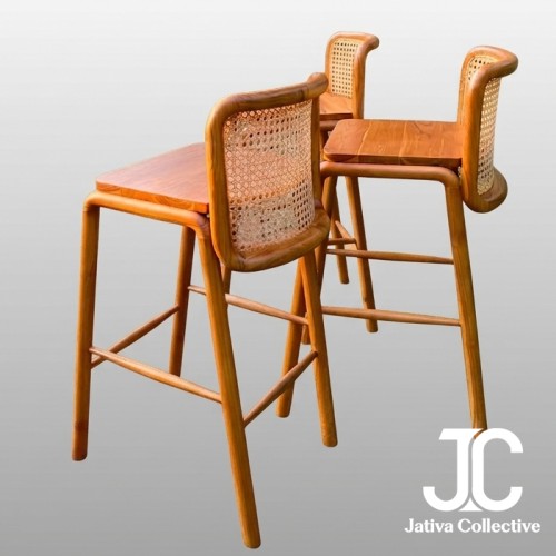Teak Rattan Curved Bar Stool