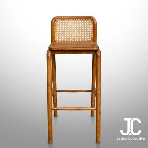 Teak Rattan Curved Bar Stool