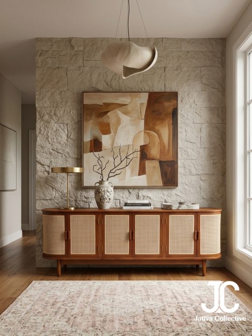 Kamala Oval Rattan Sideboard - Mid-Century Modern