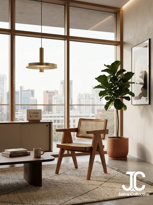 Kamala Mid-Century Teak & Rattan Armchair